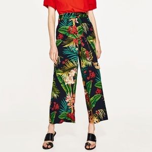 Zara Tropical Print Trousers with Belt